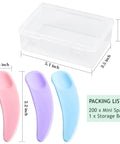 Bulk 200 Mini Makeup Spatulas With Storage Box Disposable Cosmetic Spatulas In Pink Blue Purple Perfect For Pros And Salons Skincare Samples Beauty Demos And Home DIY Cosmetic Kits, 2.2 inch