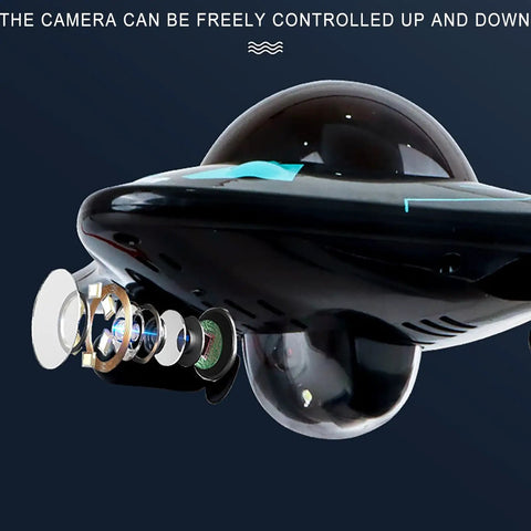 Waterproof Camera RC Boat With App Control For Adults, 6 Channel Remote Boat showing close-up of camera lens assembly.