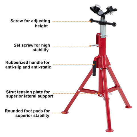 Pipe Jack Stand Heavy Duty Pipe Stand For Welding V Head With 2 Balls Portable Folding Legs Adjustable Height 28 To 52 Inches 2500 Lb Capacity Built Tough For Job Site Tasks