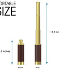 Premium Brass Spyglass Telescope With Pocket Compass Set in collapsed and extended view, showing portable size for outdoor adventures.