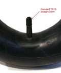 TR13 Straight Stem Inner Tube for 13x5x6 and 14x4.5 to 6 tires, close-up of valve stem, heavy-duty rubber construction.