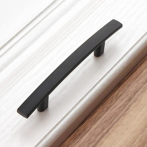Top Tier Matte Black Cabinet Pulls And Drawer Handles 10 Pack Solid Metal Kitchen Hardware Built Tough With Smooth Rounded Corners viewed from above.