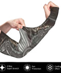 Steampunk Seahorse Cooling Arm Sleeves With Thumb Holes Upf 50+ Sun Protection Stretchable Compression Gear For Golf And Running, showing hand stretching sleeve.