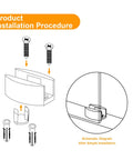 Installation diagram for Bottom Guide For Sliding Shower Door In Brushed Gold Finish, 2 By 1 Inch Size, with screws and glass clamp.