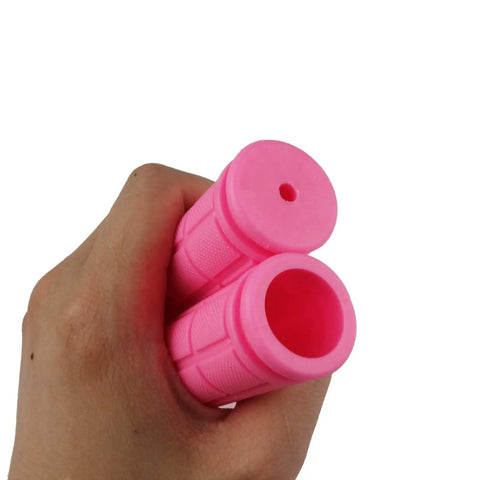 2 Pairs Mushroom Bicycle Handlebar Grips For BMX MTB Road And Mountain Bikes Soft Rubber Comfort 120Mm Length Fits 22Mm Bars Black And Pink Easy Install Upgrade For Cushioned Control, shown in a hand