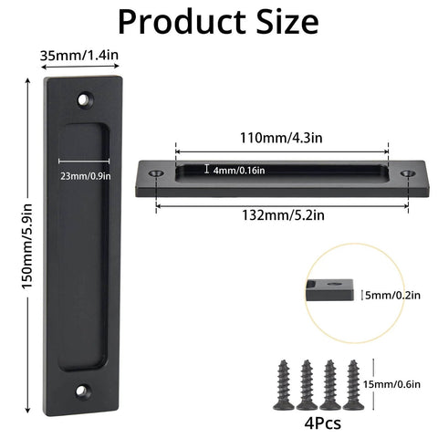 Two Pack Finger Flush Aluminum Alloy Pull Handles For Sliding Doors, Pocket Doors, Drawers And Cabinets, Rectangular Recessed Pull Hardware In Black Finish