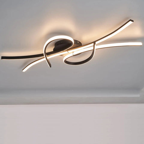 Slick Modern LED Ceiling Light Fixture 54W 3780 Lumens Flush Mount Chandelier For Kitchen Bedroom Living Room Office Dining Room Dimmable With Remote Control Black Finish installed on ceiling