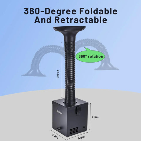 DC Brushless Solder Fume Extractor With Strong Suction, Low Noise, H13 HEPA Filter, 360-degree foldable arm