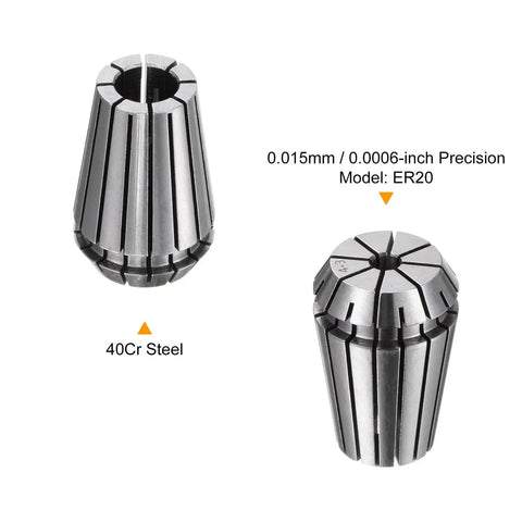 ER20 Spring Collet Chuck 4mm Clamping Diameter, 0.015mm Ultra Precision Tolerance, 40Cr Steel Construction, 2 Pcs