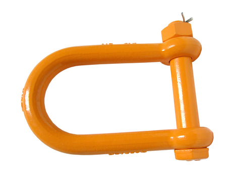 Long Reach Bolt Type Shackle Five Eighth Inch Clevis D Ring Lifting Attachment With 3.5 Ton WLL Built Tough For Industrial Pro Grade Use In Heavy Duty Alloy Steel X100, orange coating, side view