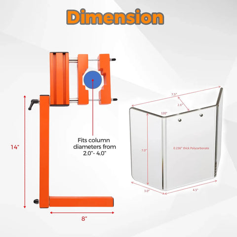 Universal Drill Press Guard Shield Built Tough For 2 To 4 Inch Column Drills Flip Safety Fence Accessory dimensions diagram