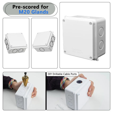 IP65 Outdoor Junction Box 200 Pack White ABS Plastic Waterproof Enclosure For DIY Electronics And Sensor Wiring, 3.9x3.9x2.8 in, pre-scored M20 glands