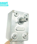 BRINGSMART JGY-370 12V worm gear motor with silver metal housing and protruding shaft; front view.