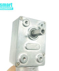 12V DC Worm Gear Motor Beefy High Torque 25 Kg Cm All Metal Gears Self Locking Mini Reducer For Toys And Small Machines Low Speed Turbine Drive JGY 370 12V 6rpm showing top view of metal casing with output shaft