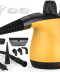 Super Powerful 1050W Handheld Steam Cleaner With 11 Pieces Accessories For Deep Cleaning Home Car Tile Grout And Furniture with yellow body.