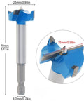 Pro Grade 25mm Alloy Steel Drill Bit Set With Woodworking Hole Saw Kit showing 25mm drill bit with blue and silver detail.
