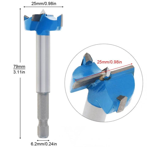 Pro Grade 25mm Alloy Steel Drill Bit Set With Woodworking Hole Saw Kit showing 25mm drill bit with blue and silver detail.