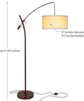 Arc Floor Lamp With Linen Shade Sleek Bronze Finish Adjustable Arm For Living Room Office Reading Over Sofa Industrial Style Lighting For Cozy Corners And Nooks, side view showing height and dimensions