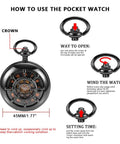 Instructions for Rudder Design Skeleton Mechanical Pocket Watch Hand Wind For Men With Dope Black Dial Roman Numerals