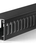Black 2x2 Inch Cable Raceway For Under Desk Cable Management, Open Slot Wire Duct Hider, Durable PVC Cable Channel, side view