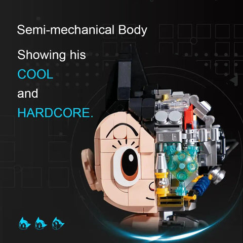 Astro Boy Mechanical Building Set With Clear Version shows semi-mechanical head design, highlighting details and engineering.