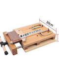 Heavy Duty Woodworking Tabletop Vise Kit showing solid wood base with measurements for small shops and home garages.