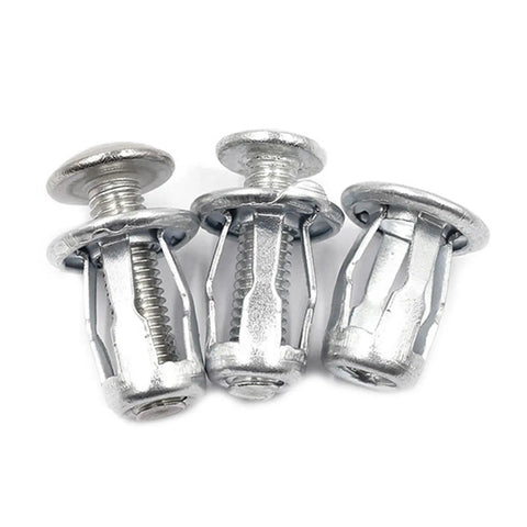 Heavy Duty 2 Pack Petal Rivet Expansion Plugs With Nut Jack Threaded Screw Anchors close-up showing durable carbon steel design for DIY upgrades.