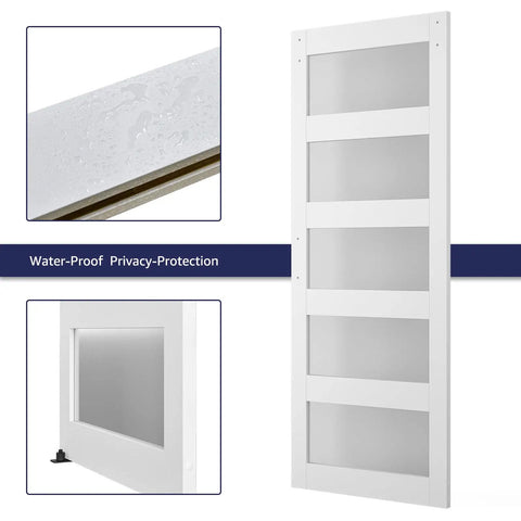 Kick Up Your Home Game With This Slick 32 By 84 Inch Five Panel Sliding Glass Barn Door Full Four Foot Hardware Kit Built Tight Mdf Frosted Privacy Glass Super Smooth Room Divider Nailing Modern Interior Vibes Today close-up of frosted glass and waterproof MDF panel.