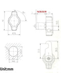 Technical diagram of Keyless Cam Lock Handle For Drawers And Cabinets With Hook, Zinc Alloy Locker Lock dimensions.