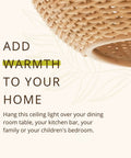 Close-up of handwoven wicker detail on Handwoven Wicker Ball Pendant Light 18 Inch Ceiling Fixture With Adjustable Cord Natural Finish Creates Cozy Warm Glow For Living Room Dining Area Hallway Rad Boho Vibe Ambience Requires 60W Bulb Not Included