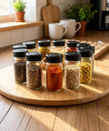 14 Inch Handmade Bamboo Lazy Susan Organizer With No Fuss 360 Degree Turntable for kitchen pantry and tabletop storage displaying spices