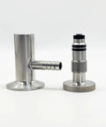 Geife sanitary 1.5-inch tri-clamp sample tap valve set in SS304 stainless steel with EPDM seal; pair: left T-adapter, right valve.