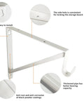 Four Pack White Heavy Duty Closet Rod Brackets And Shelf Supports, features highlighted, sturdy L shaped brackets with screws.