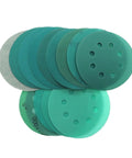 Get These 15 Green Sanding Discs For Serious Grit And Fast Deburring On Wood Metal Or Auto Surfaces With Hook Loop Backing That Stays Tight During Heavy Duty Use No More Replacing Worn-Out Discs, showcasing a variety of green sanding discs.