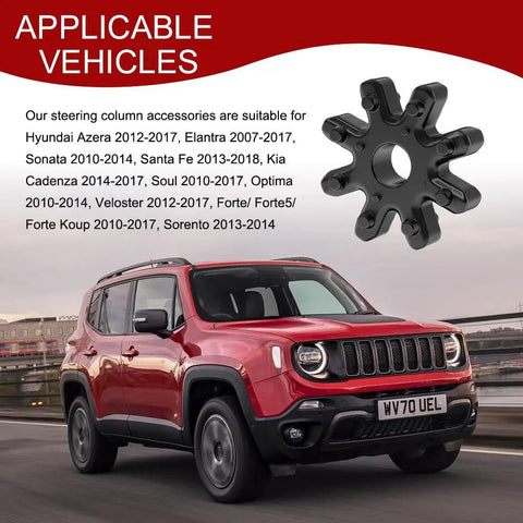 Heavy Duty Flexible Steering Coupler And Steering Gear Bushing Set Replaces Oem Power Steering Joint Connector displayed on a car.