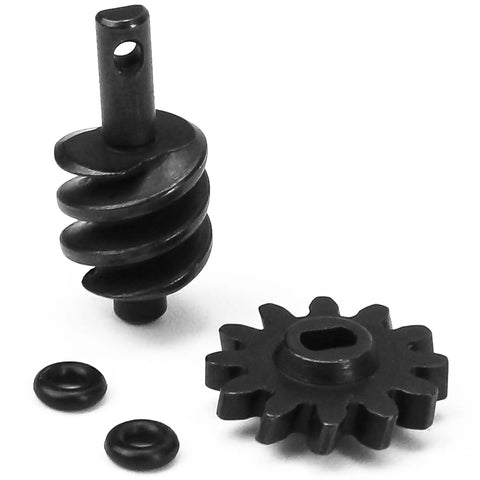 Overdrive Helical Gear Set 2-12T For 1/24 Axial SCX24 Crawler Upgrades With Steel Worm Gears shown with components