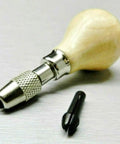 Hand Chuck Pin Vise Tool With Pear Shaped Wooden Handle, Two Steel Collets For 0 To 1/8 Inch Bits, Compact 3 Inch Craft Tool