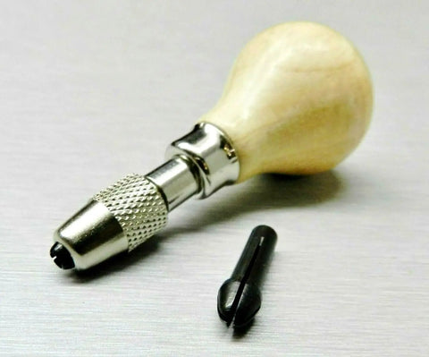 Hand Chuck Pin Vise Tool With Pear Shaped Wooden Handle, Two Steel Collets For 0 To 1/8 Inch Bits, Compact 3 Inch Craft Tool