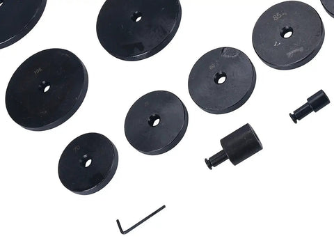 Pro Grade Bushing Removal Tool Set With 21 Piece Bearing And Seal Driver Kit discs ranging from 70mm to 150mm displayed