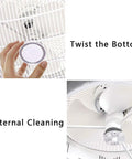 Enclosed Ceiling Fan With Light And Remote, 22 Inch Sleek Low Profile Wood And Metal Housing, showing internal cleaning and twist bottom.