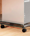 Heavy Duty Black Metal Under Desk Cpu Stand With Smooth Locking Casters, features higher rails and sturdy wheels for easy storage.