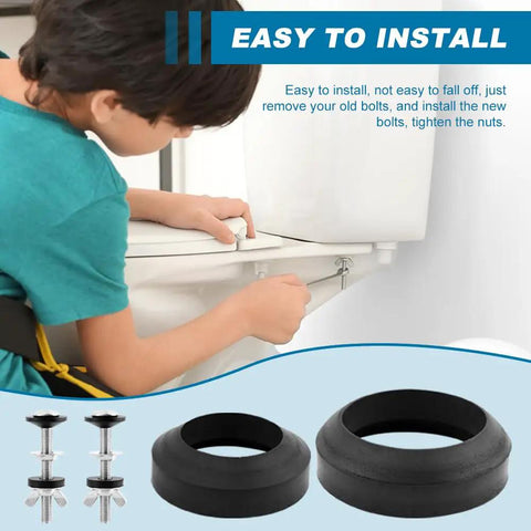 Heavy Duty Universal Toilet Tank To Bowl Gasket And Stainless Steel Bolt Kit, Easy Install Flush Valve Coupler for 2 and 3 inch toilets in use.