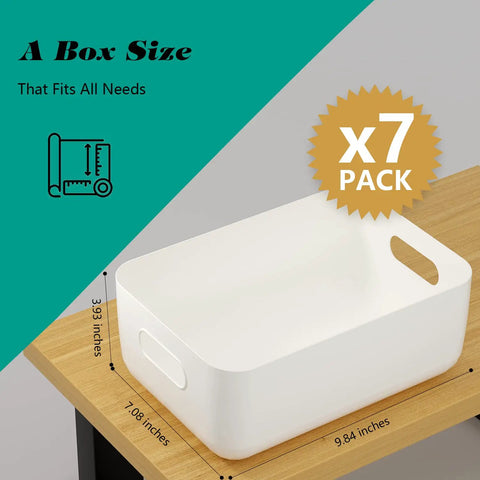 7 Pack Clear Storage Bins Easy Grab Four Point Two Liter for Kitchen Pantry Bathroom Classrooms Durable Plastic Organizer