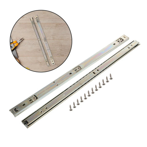 Heavy Duty Side Mount Drawer Slides 2 Pack Full Extension Ball Bearing Glides with screws, galvanized iron two section design