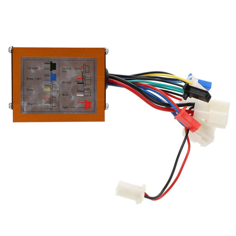Golden 24V 250W Electric Bike Brushed Controller With Aluminum Alloy Housing, colored wires visible for connections.