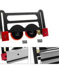 Rock Solid Double Wheel Bearing Locator Boards For Table Saw Featuring Grippy Rubber Rollers And Precision Sliding Plates for wood pushing.