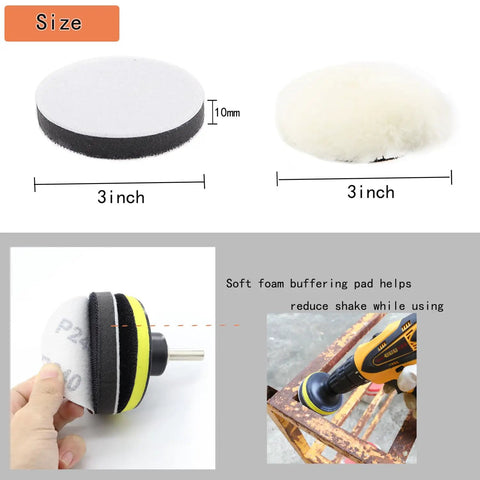130 Pcs 3 Inch Sanding Discs Kit Wet Dry Grit 60 To 10000 with foam buffering pad and M10 backer plate in use