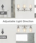 Two images of adjustable Three Light Brushed Nickel Vanity Light For Bathroom Over Mirror Glass Wall Mount Dimmable Modern Vanity Lighting.