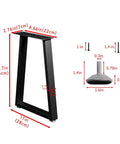 Beefy Heavy Duty Adjustable Metal Table Legs Set Of 2 16 Inch Trapezoid Bench Legs dimensions and hardware details image