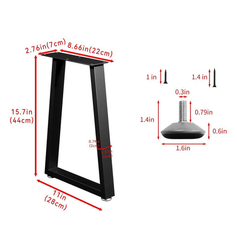 Beefy Heavy Duty Adjustable Metal Table Legs Set Of 2 16 Inch Trapezoid Bench Legs dimensions and hardware details image